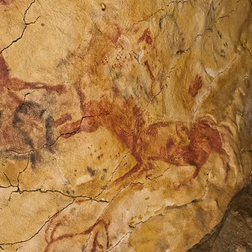 Graffiti dalle grotte di Altamira: impronta di mano e cavallo rosso