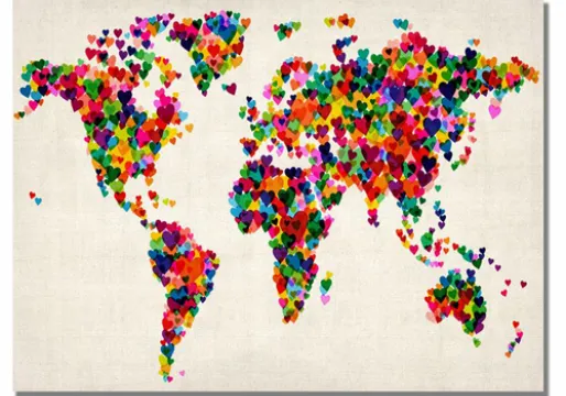 Hearts world map - fine art print glicée on paper 70 x 100 cm - Michael Tompsett