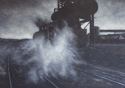 Arduino Cantàfora, Ultimo vapore X, 2020, Vinilico su tavola 30x50cm 