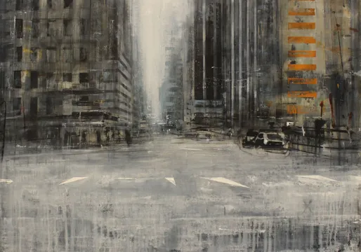 DANIELE CESTARI, Diario americano. Di mattina presso la città silenziosa, 2018, olio e acrilico su tela, 100x120 cm