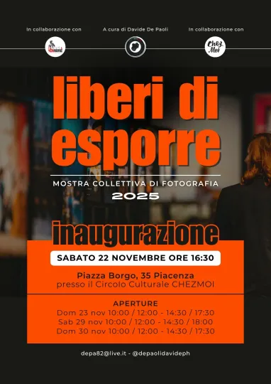 Locandina Liberi di esporre mostra fotografica collettiva Piacenza