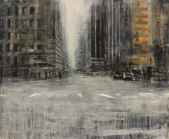 DANIELE CESTARI, Diario americano. Di mattina presso la città silenziosa, 2018, olio e acrilico su tela, 100x120 cm